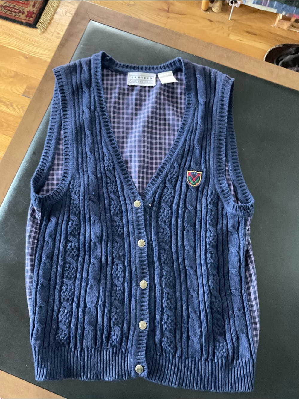 Jantzen Navy Knit Vest with plaid Accents